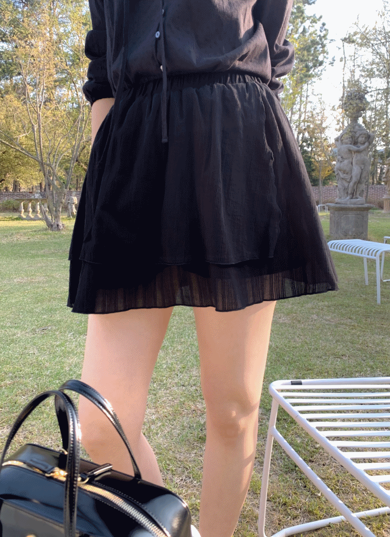 펠라 플레어 밴딩 미니 스커트 (black)_pela skirt